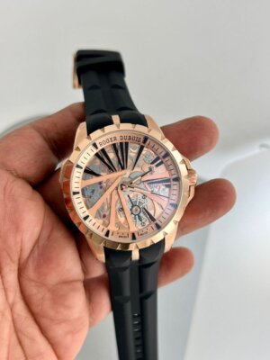 Roger Dubuis Swiss Skeleton Black Rubber Strap Automatic watch For Men 7