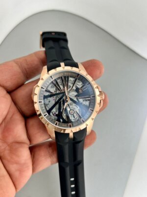 Roger Dubuis Swiss Skeleton Black Rubber Strap Automatic watch For Men 8