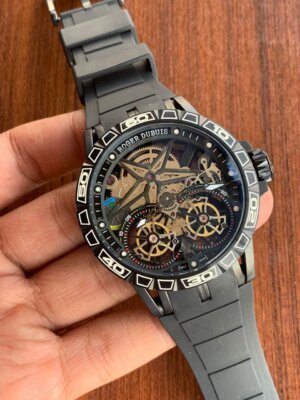 Roger Dubuis Swiss Skeleton Black Rubber Strap Automatic watch For Men 10