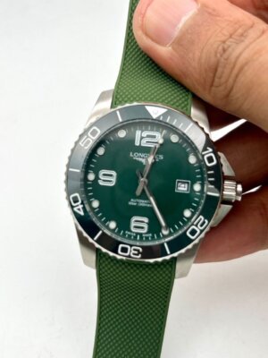 Longines Hydroconquest Green Rubber Strap Swiss Automatic watch 11