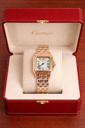 Cartier De Santos Swiss White Dail Rose Gold Watch For Ladies 13