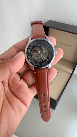Fossil Skeleton Dail Brown Leather Strap Automatic Watch For Men 1