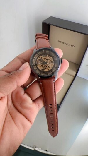 Fossil Skeleton Dail Brown Leather Strap Automatic Watch For Men 2