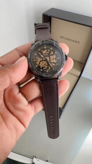 Fossil Skeleton Dail Brown Leather Strap Automatic Watch For Men 3
