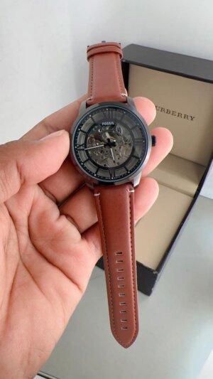 Fossil Skeleton Dail Brown Leather Strap Automatic Watch For Men 4