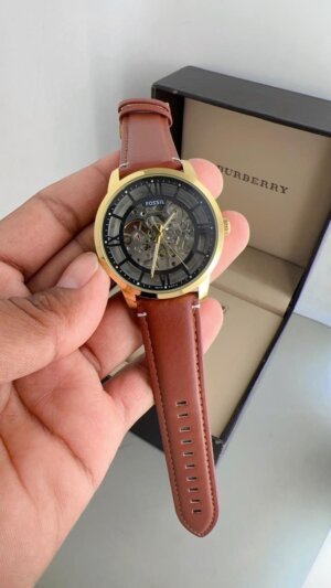 Fossil Skeleton Dail Brown Leather Strap Automatic Watch For Men 5