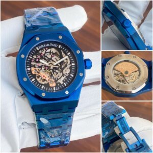 Audemars Piguet Royal Oak Blue Open Heart Automatic Swiss Watch 62