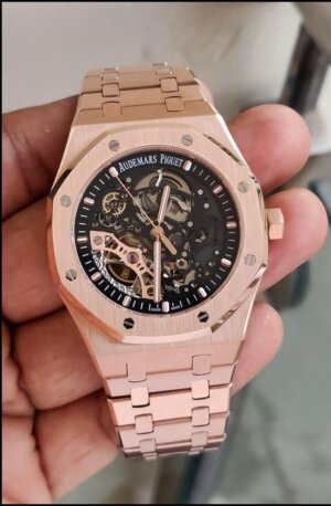 Audemars Piguet Royal Oak Rose Gold Open Heart Automatic Swiss Watch 63
