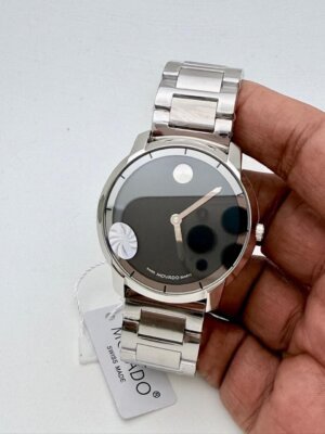 Movado Stainless Steel Black Dial Watch 37